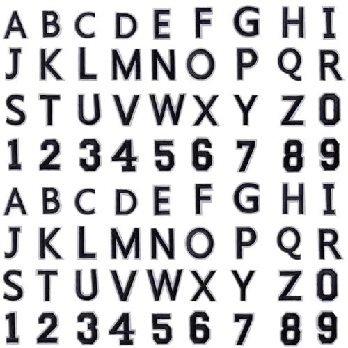 72 Stück Bügelflicken, Basicon Schwarz Bestickte Patches 52Pcs Alphabet A bis Z und 20Pcs Nummer 0-9 Aufnäher Aufnäher Großbuchstaben Zahlen Patches für Kleidung Schuhe Hüte Taschen von Basicon