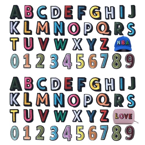 72 Stück Bügelflicken, Basicon Schwarz Bestickte Patches 52Pcs Alphabet A bis Z und 20Pcs Nummer 0-9 Aufnäher Aufnäher Großbuchstaben Zahlen Patches für Kleidung Schuhe Hüte Taschen von Basicon