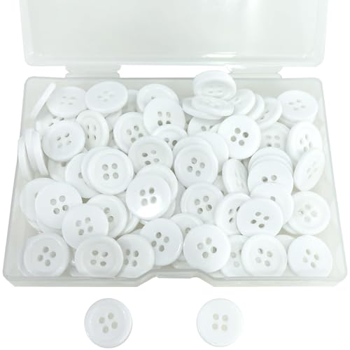 Basicon 100er-Pack 15mm Harz Knöpfe | Weiße runde 4-Loch-Nähknöpfe für Heimwerken, Bekleidungsherstellung und Ornamentdekoration (15mm/0,6") von Basicon