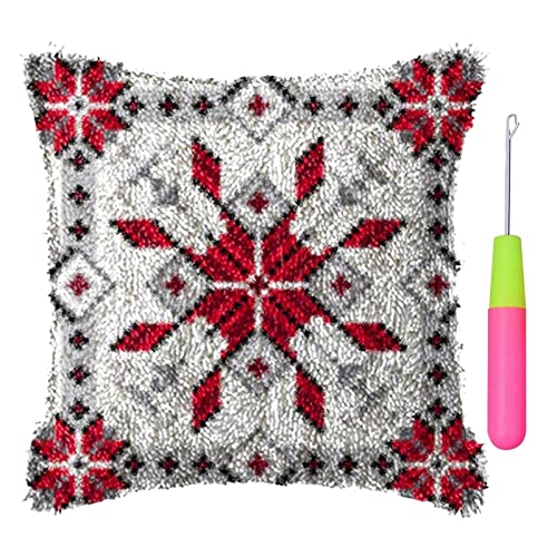 Basketballkorb Weihnachten Kissenbezug Zum Selber Knüpfen Erwachsene, DIY Knüpfkissen Knüpfset mit Bedruckter Leinwand & Häkelnadel (Color : Red Grey Gird) von Basketballkorb