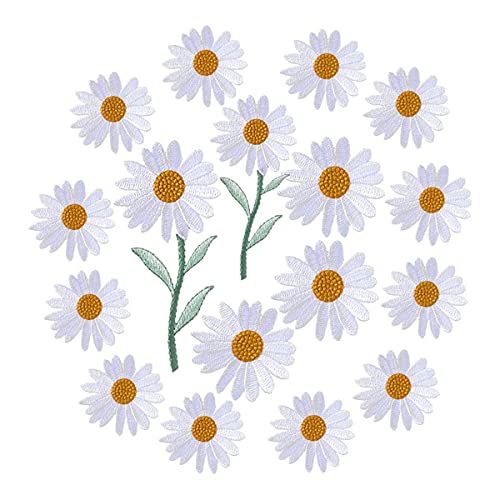 Bassulouda 17 StüCke GäNseblüMchen Blumen Stickerei AufnäHer AufbüGeln/AufnäHen für Kleid Rucksack Jacke (Weiß) von Bassulouda