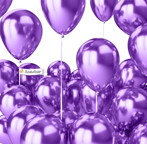 BIO Lila Luftballons [25 Stück] Glänzend/Chrome • Ø38cm XXL • MADE IN EU • Umweltbewusst & Kompostierbar Bio Ballons • Nachhaltig hergestellt • Premium Helium Luftballon Lila - Luftballons Geburtstag von Bastelbär