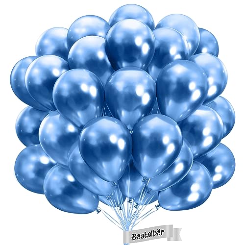 BIO Luftballons Blau [25 Stück] Glänzend/Chrome • Ø38cm XXL • MADE IN EU • Premium Bio Ballons • 100% Naturlatex • Klimaneutral • Helium Luftballons Bunt - Blaue Luftballon - Luftballons Geburtstag von Bastelbär
