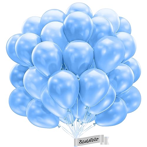 BIO Luftballons Blau [50 Stück]• MADE IN EU • Zertifiziert nachhaltige Bio Ballons • 100% Naturlatex • Klimaneutral hergestellt • Ø34cm Luftballons Hellblau Luftballons Geburtstag • Helium Luftballons von Bastelbär