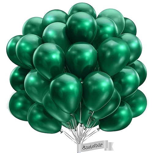 BIO Luftballons Grün [50 Stück] • MADE IN EU • Zertifiziert nachhaltige Bio Ballons • 100% Naturlatex • Klimaneutral hergestellt • Ø 34cm Helium Luftballons Dunkelgrün • Luftballons Geburtstag Bunt von Bastelbär