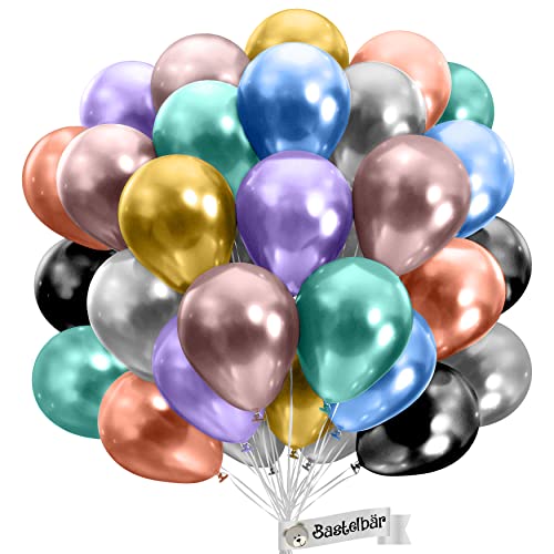 BIO Luftballons Geburtstag [25 Stück] Glänzend/Chrome • Ø38cm XXL • Zertifiziert nachhaltige Bio Ballons • 100% Naturlatex • Klimaneutral hergestellt • Helium Luftballons Bunt • bio logisch abbaubar von Bastelbär