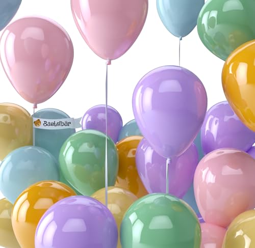 BIO Luftballons Geburtstag [50 Stück] Pastell/Macaron Mix• MADE IN EU • Zertifiziert nachhaltige Bio Ballons • 100% Naturlatex • Ø34 cm • Klimaneutral hergestellt • Helium Luftballons Bunt • Girlande von Bastelbär