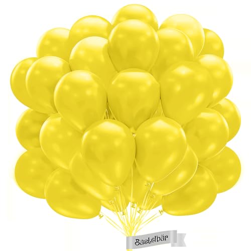 BIO Luftballons Gelb [50 Stück] • MADE IN EU • Zertifiziert nachhaltige Bio Ballons • 100% Naturlatex • Klimaneutral hergestellt • Ø34cm • Helium Luftballons Gelbe Luftballons - Luftballons Geburtstag von Bastelbär