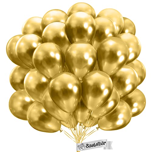 BIO Luftballons Gold [25 Stück] Glänzend/Chrome • Ø38cm XXL • MADE IN EU • Premium Bio Ballons Gold • 100% Naturlatex • zertifiziert Klimaneutral • Goldene Luftballon - Luftballons Geburtstag von Bastelbär