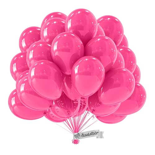 BIO Luftballons Pink [50 Stück] • MADE IN EU • Zertifiziert nachhaltige Bio Ballons • 100% Naturlatex • Ø34 cm • Helium Luftballon Pink • Pinke Luftballons • Luftballons Geburtstag • Luftballons Bunt von Bastelbär
