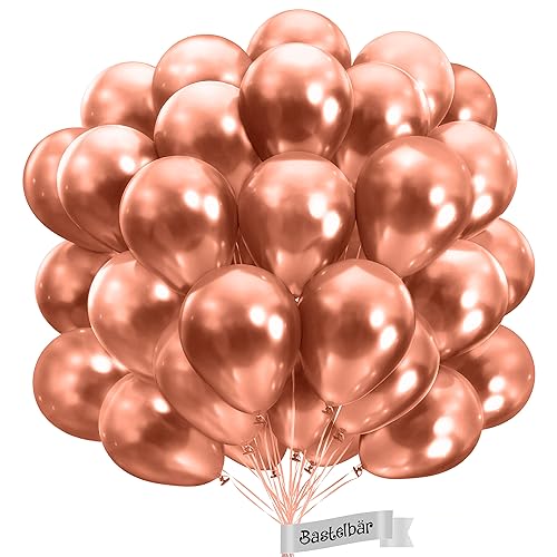 BIO Luftballons Rosegold [25 Stück] Glänzend/Chrome • Ø38cm XXL • MADE IN EU • Premium Bio Ballons • 100% Naturlatex • zertifiziert Klimaneutral • Rosegoldene Luftballon - Luftballons Geburtstag von Bastelbär