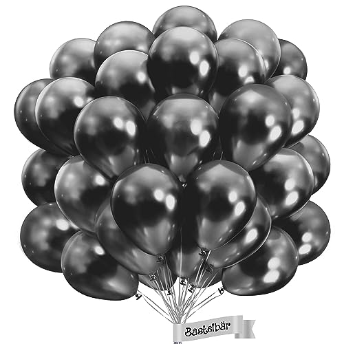 BIO Luftballons Schwarz [25 Stück] Glänzend/Chrome • Ø38cm XXL • MADE IN EU • Premium Bio Ballons schwarz • 100% Naturlatex • zertifiziert Klimaneutral • Schwarze Ballons - Luftballons Geburtstag von Bastelbär