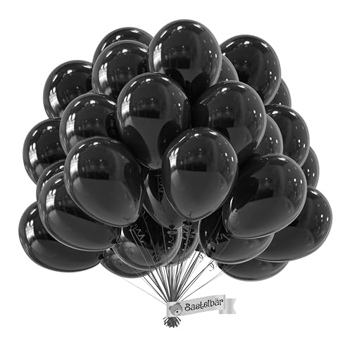 BIO Luftballons Schwarz [50 Stück] • MADE IN EU • Zertifiziert nachhaltige Bio Ballons • 100% Naturlatex • Ø34 cm • zertifiziert Klimaneutral • Schwarze Ballons – Helium Luftballons Geburtstag von Bastelbär
