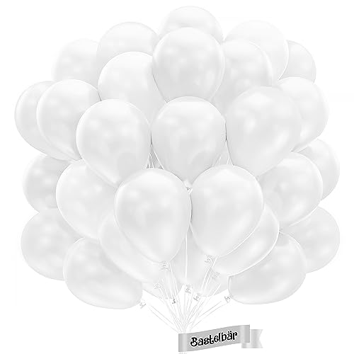 BIO Luftballons Weiß [50 Stück]• MADE IN EU • Zertifiziert nachhaltige Bio Ballons • 100% Naturlatex • Klimaneutral hergestellt • Ø34 cm • Luftballons Geburtstag • Luftballons Bunt • Luftballons Weiss von Bastelbär