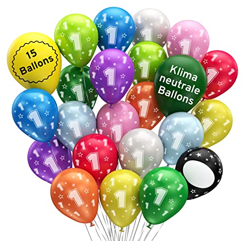 BIO Luftballons 1. Geburtstag •15 Stück• MADE IN EU • Premium BIO Ballons aus 100% Naturlatex • Klimaneutral • Ø32cm I Ballon 1 Geburtstag I Ballons Kindergeburtstag I Luftballons Geburtstag 1 von Bastelbär