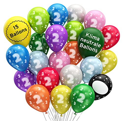 BIO Luftballons 2. Geburtstag •15 Stück• MADE IN EU • Premium BIO Ballons aus 100% Naturlatex • Klimaneutral • Ø32cm I Ballon 2 Geburtstag I Ballons Kindergeburtstag I Luftballons Geburtstag von Bastelbär