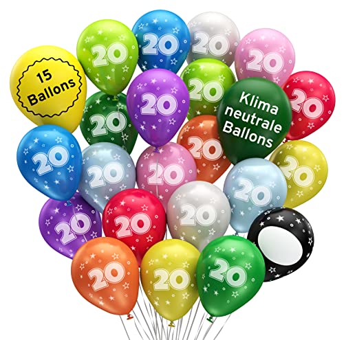 BIO Luftballons 20. Geburtstag •15 Stück• MADE IN EU • Premium BIO Ballons aus 100% Naturlatex • Klimaneutral - Ø32cm Luftballon 20 Geburtstag I Zahlen Luftballon 20 Jahre Luftballons Geburtstag von Bastelbär