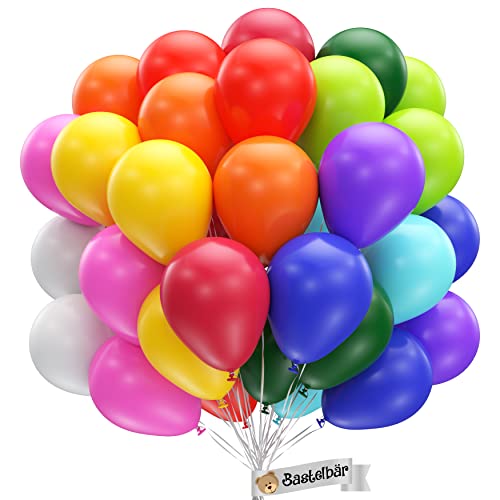 BIO Luftballons Geburtstag • [100 Stück] • MADE IN EU • Premium Ballons aus 100% Naturlatex • 11 Farben • Klimaneutral • Helium Luftballons Bunt • aus natürlichen Rohstoffen • Luftballon Girlande von Bastelbär