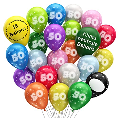 BIO Luftballons 50. Geburtstag •15 Stück• MADE IN EU • Premium BIO Ballons aus 100% Naturlatex • Klimaneutral - Ø32cm Luftballon 50 Geburtstag Zahlen Luftballon 50 Jahre I Luftballons Geburtstag von Bastelbär