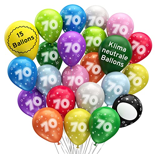 BIO Luftballons 70. Geburtstag •15 Stück• MADE IN EU • Premium BIO Ballons aus 100% Naturlatex • Klimaneutral - Ø32cm I Luftballon 70 Geburtstag I Zahlen Luftballon 70 Jahre I Luftballons Geburtstag von Bastelbär