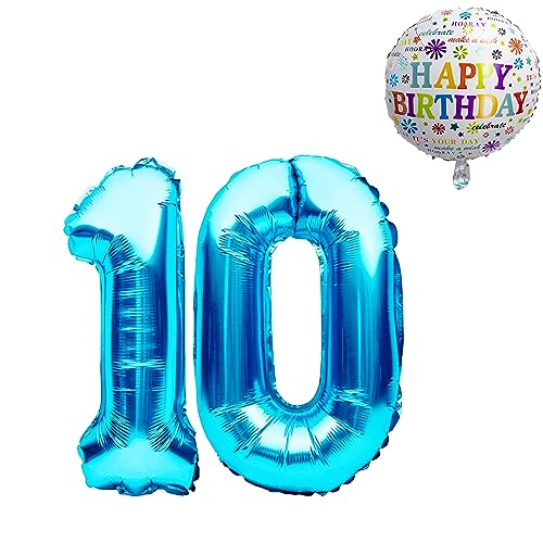 Luftballon 10. Geburtstag • XXL Riesen Folienballon SET • 101CM + 45CM Ballon + 5M Deko Band • Folienballon 10 • Helium geeignet • Wiederverwendbar • Geburtstagsdeko Jungen Mädchen Zahl Ballon 10 von Bastelbär