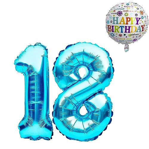 Luftballon 18. Geburtstag • XXL Riesen Folienballon SET • 101CM + 45CM Ballon + 5M Deko Band • Folienballon 18 • Helium geeignet • Wiederverwendbar • Geburtstagsdeko 18 • 18 Geburtstag Deko von Bastelbär