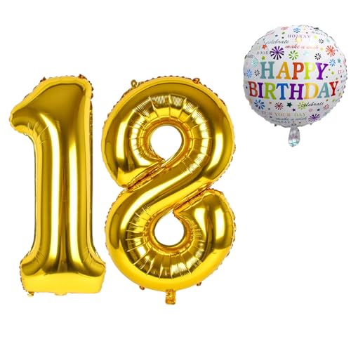 Luftballon 18. Geburtstag • XXL Riesen Folienballon SET • 101cm + 45 cm Ballon + 5M Deko Band • Folienballon 18 • Helium geeignet • Wiederverwendbar • Geburtstagsdeko 18 • 18 Geburtstag Deko von Bastelbär