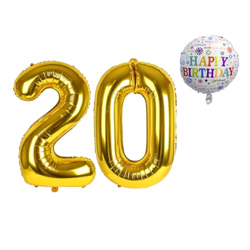 Luftballon 20. Geburtstag • XXL Riesen Folienballon SET • 101cm + 45 cm Ballon + 5M Deko Band • Folienballon 20 • Helium geeignet • Wiederverwendbar • 20 Geburtstag Männer Frauen • 20 Geburtstag Deko von Bastelbär