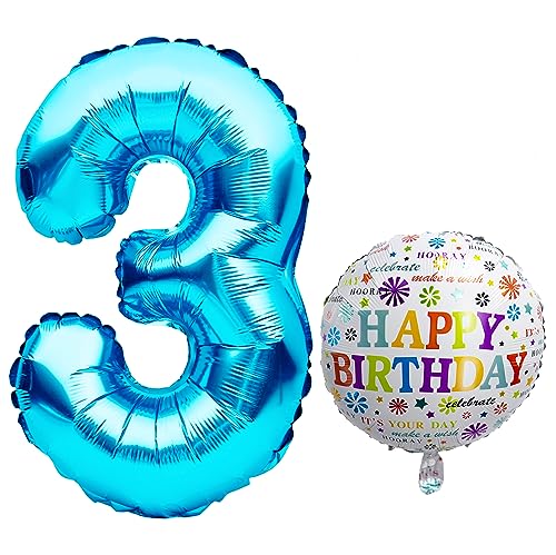 Luftballon 3. Geburtstag • XXL Riesen Folienballon SET • 101CM + 5M Deko Band • Folienballon 3 • Helium geeignet • Wiederverwendbar • Geburtstagsdeko Jungen Mädchen Ballon Zahl Ballon 3 von Bastelbär