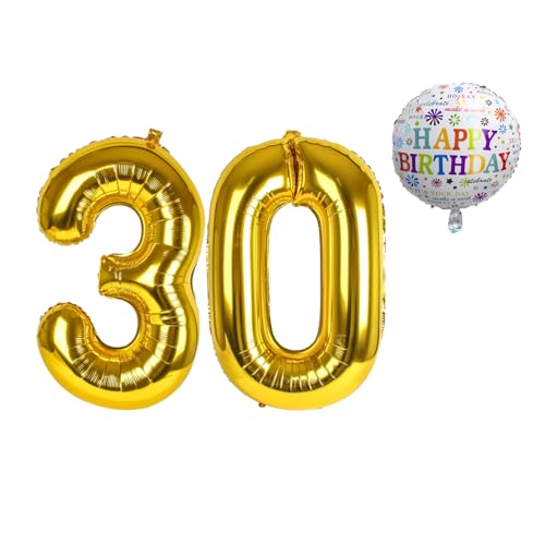 Luftballon 30. Geburtstag • XXL Riesen Folienballon SET • 101cm + 45 cm Ballon + 5M Deko Band • Folienballon 30 • Helium geeignet • Wiederverwendbar • 30 Geburtstag Männer Frauen • 30 Geburtstag Deko von Bastelbär