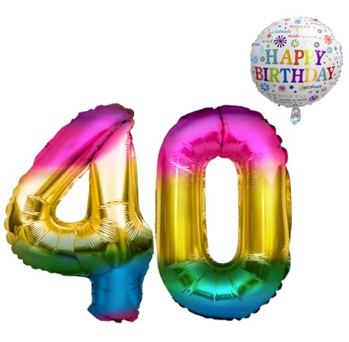 Luftballon 40. Geburtstag • XXL Riesen Folienballon SET • 101CM + 45 CM Ballon + 5M Deko Band • Folienballon 40 • Helium geeignet • Wiederverwendbar • 40 Geburtstag Männer Frauen • 40 Geburtstag Deko von Bastelbär