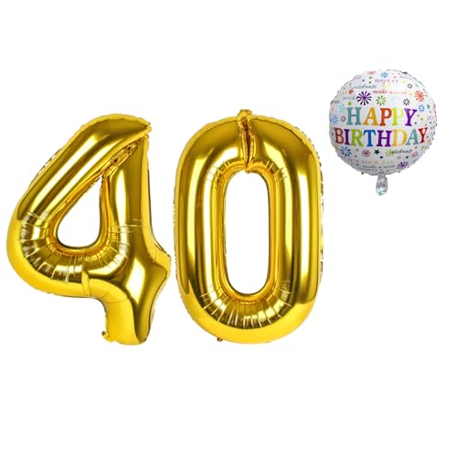 Luftballon 40. Geburtstag • XXL Riesen Folienballon SET • 101cm + 45 cm Ballon + 5M Deko Band • Folienballon 40 • Helium geeignet • Wiederverwendbar • 40 Geburtstag Männer Frauen • 40 Geburtstag Deko von Bastelbär