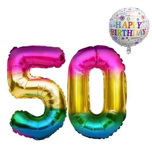Luftballon 50. Geburtstag • XXL Riesen Folienballon SET • 101CM + 45 CM Ballon + 5M Deko Band • Folienballon 50 • Helium geeignet • Wiederverwendbar • 50 Geburtstag Männer Frauen • 50 Geburtstag Deko von Bastelbär