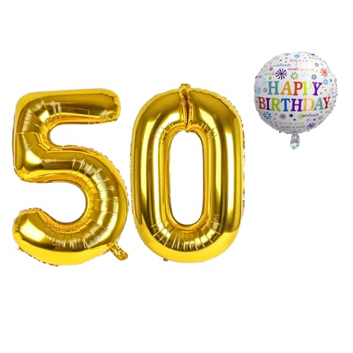Luftballon 50. Geburtstag • XXL Riesen Folienballon SET • 101cm + 45 cm Ballon + 5M Deko Band • Folienballon 50 • Helium geeignet • Wiederverwendbar • 50 Geburtstag Männer Frauen • 50 Geburtstag Deko von Bastelbär