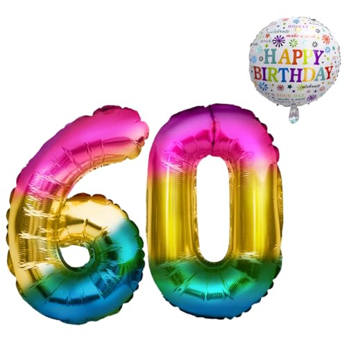 Luftballon 60. Geburtstag • XXL Riesen Folienballon SET • 101CM + 45 CM Ballon + 5M Deko Band • Folienballon 60 • Helium geeignet • Wiederverwendbar • 60 Geburtstag Männer Frauen • 60 Geburtstag Deko von Bastelbär