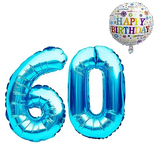 Luftballon 60. Geburtstag • XXL Riesen Folienballon SET • 101CM + 45CM Ballon + 5M Deko Band • Folienballon 60 • Helium geeignet • Wiederverwendbar • 60 Geburtstag Männer Frauen • 60 Geburtstag Deko von Bastelbär