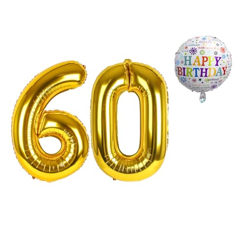 Luftballon 60. Geburtstag • XXL Riesen Folienballon SET • 101cm + 45 cm Ballon + 5M Deko Band • Folienballon 60 • Helium geeignet • Wiederverwendbar • 60 Geburtstag Männer Frauen • 60 Geburtstag Deko von Bastelbär