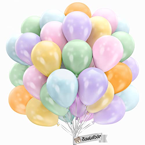 BIO Luftballons Geburtstag [50 Stück] Pastell/Macaron Mix• MADE IN EU • Zertifiziert nachhaltige Bio Ballons • 100% Naturlatex • Ø34 cm • Klimaneutral hergestellt • Helium Luftballons Bunt • Girlande von Bastelbär