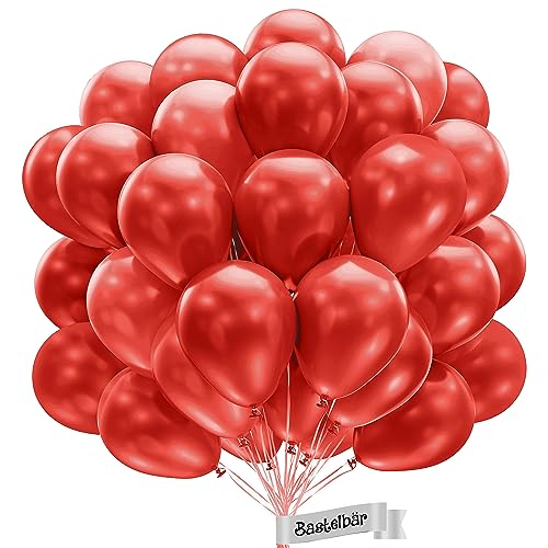 BIO Luftballons Rot [50 Stück]• MADE IN EU • Zertifiziert nachhaltige Bio Ballons • 100% Naturlatex •Metallic• Klimaneutrale Ballons •Ø34 cm• Rote Luftballon • Luftballons Bunt •Luftballons Geburtstag von Bastelbär