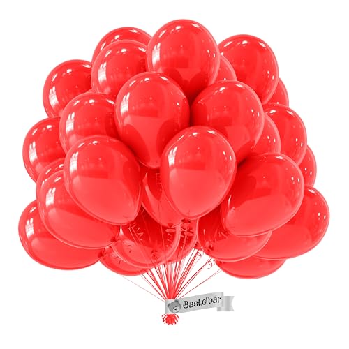 BIO Luftballons Rot [50 Stück]• MADE IN EU • Zertifiziert nachhaltige Bio Ballons • 100% Naturlatex •Metallic• Klimaneutrale Ballons •Ø34 cm• Rote Luftballon • Luftballons Bunt •Luftballons Geburtstag von Bastelbär