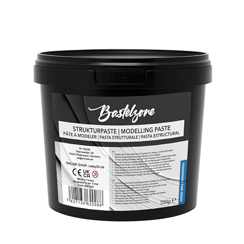 XXL Premium Strukturpaste im Eimer 3,5 kg – Weiß – Spachtelmasse & Modellierpaste für Acrylmalerei & Leinwand – 3D-Effekte, Texturen & Reliefs (Feinkörnig) von Bastelzone