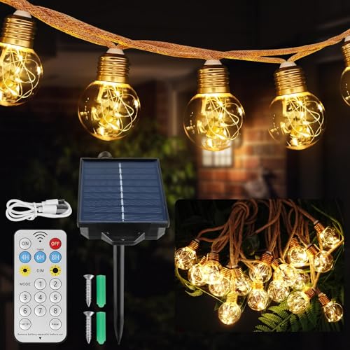 Solar Lichterkette Aussen mit 16LED Glühbirne, 8M/8 Modi Wetterfest Warmweiß, Vintage Solar Lichterkette mit Hanfseil Außenbereich für Gärten, Balkon, Terrasse, Pergola Solar Lichterkette Aussen mit 16LED Glühbirne, 8M/8 Modi Wetterfest Warmweiß, Vintage Solar Lichterkette mit Hanfseil Außenbereich für Gärten, Balkon, Terrasse, Pergola von BatdTech