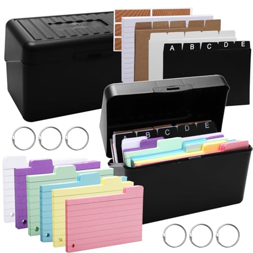 Karteikarten mit Box Schwarz Lernkarteibox mit Karten Karteikartenboxen und Karteikarten, Karteikartenset mit Bindering 230 Karteikarten A7, 15 Register 6 Ringen 6 Aufkleber Karteikarten mit Box Schwarz Lernkarteibox mit Karten Karteikartenboxen und Karteikarten, Karteikartenset mit Bindering 230 Karteikarten A7, 15 Register 6 Ringen 6 Aufkleber von Bateya