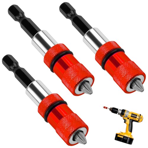 Batheidon Trockenbau Bit Set, schnellwechsel bithalter,Magnetischer Schnellwechsel Bithalter,1/4 Zoll Sechskantschaft,Tiefenverstellung für Trockenbauschrauber und Akku-Bohrmaschinen,60 mm (Rot) von Batheidon