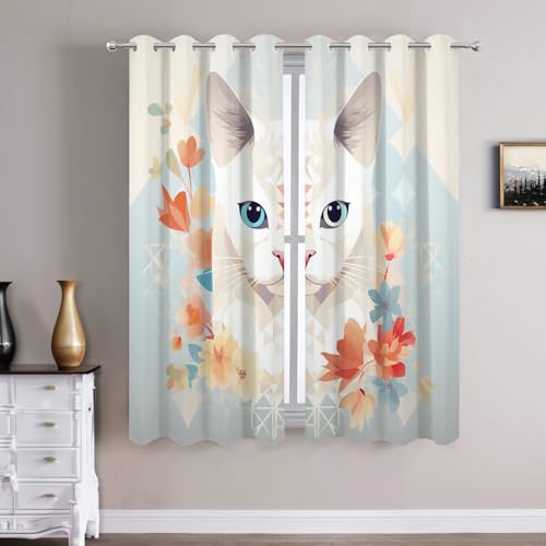 Batmerry Verdunklungsvorhänge mit Katzen-Blumenmuster, Katzengesicht, Haustier-Porträt, abstrakte, künstlerische Ösen, lange Vorhänge, wärmeisoliert, 2 Paneele, 132 x 160 cm Batmerry Verdunklungsvorhänge mit Katzen-Blumenmuster, Katzengesicht, Haustier-Porträt, abstrakte, künstlerische Ösen, lange Vorhänge, wärmeisoliert, 2 Paneele, 132 x 160 cm von Batmerry
