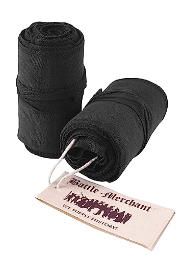 Battle-Merchant Mittelalter Wadenwickel für Damen und Herren, Paar, aus Canvas/Segeltuch für Mittelalterhose, Wikingerhose, Baumwolle, Beinwickel, Wikinger, LARP, Haithabu (Schwarz) von Battle-Merchant