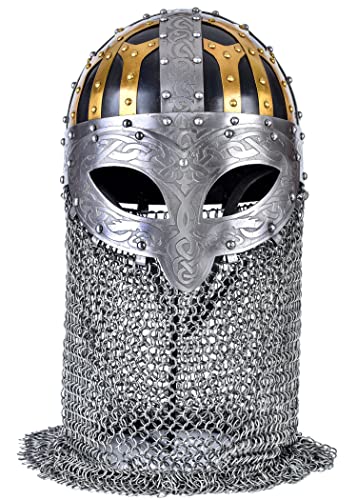Battle-Merchant Wikinger Brillenhelm mit Kettenbrünne | Mittelalter Spangenhelm mit verstellbarem Lederinlay und Kinnriemen Brünne Wikingerhelm aus Stahl für Erwachsene echt Metall Battle-Merchant Wikinger Brillenhelm mit Kettenbrünne | Mittelalter Spangenhelm mit verstellbarem Lederinlay und Kinnriemen Brünne Wikingerhelm aus Stahl für Erwachsene echt Metall von Battle-Merchant