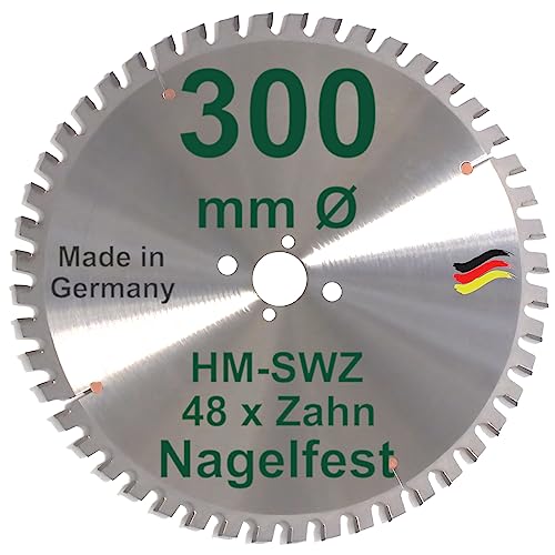 HM Kreissägeblatt 300 x 30 Z= 48 SWZ SUPER nagelfest Sägeblatt 300mm für Bauholz Naturholz Brennholz Hartholz Schalholz Faserplatten Leimholz Wippsäge Kreissäge Gehrungssäge Kappsäge Brennholzsäge von BauSupermarkt24