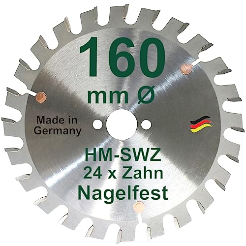 HM Sägeblatt 160 x 20 mm Zähne 24 SWZ Kreissägeblatt Hartmetall 160mm x20mm Handkreisssägeblatt mit Spezial-Wechselzahnung für Handkreissäge Kappsäge und Tischkreissäge Kappsägeblatt SUPER-Wechselzahn von BauSupermarkt24