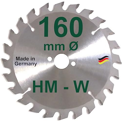 HM Sägeblatt 160 x 20 mm Zähne 24 W Kreissägeblatt Hartmetall 160mm Ersatzsägeblatt für AEG Atlas Copco Fein Festo Haffner Hitachi Holz-Her Kress Mafell Makita Metabo Handkreissäge Kreissäge von BauSupermarkt24